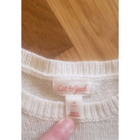 Cat & Jack Girls White Sweater Dress Size 3T Cable Knit Sparkle Long Sleeve - Picture 7 of 8